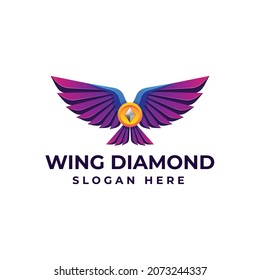 Vector Logo Illustration Wings Diamond Gradient Colorful Style.