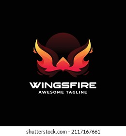 Vector Logo Illustration Wings Fire Gradient Colorful Style.