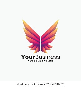 Vector Logo Illustration Wings Gradient Colorful Style.