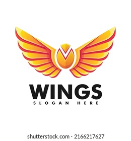 Vector Logo Illustration Wings Gradient Colorful Style.