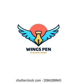 Vector Logo Illustration Wings Pen Simple Mascot Style.