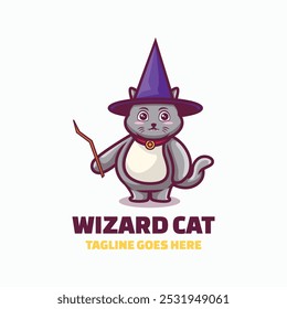 Vector Logo Illustration Wizard Cat Mascot Cartoon Style