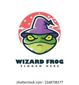 Vector Logo Illustration Wizard Frog Simple Mascot Style.