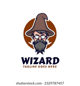 Vector Logo Illustration Wizard Mascot Cartoon Style.