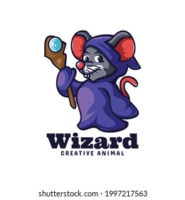 Vector Logo Illustration Wizard Mouse Mascot Cartoon Style.