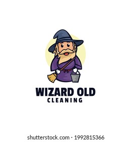 Vector Logo Illustration Wizard Oldman Mascot Cartoon Style.