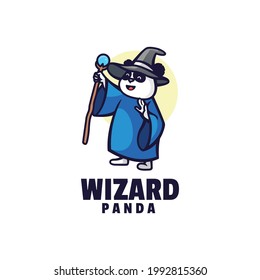 Vector Logo Illustration Wizard Panda Mascot Cartoon Style.