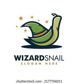 Vector Logo Illustration Wizard Snail Simple Mascot Style.