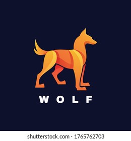 Vector Logo Illustration Wolf Gradient Colorful Style.
