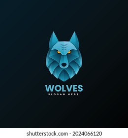 Vector Logo Illustration Wolf Gradient Colorful Style.