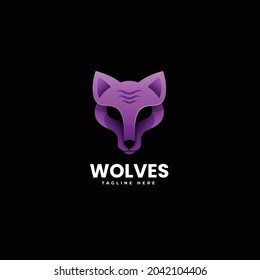 Vector Logo Illustration Wolf Gradient Colorful Style.