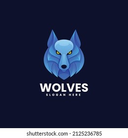 Vector Logo Illustration Wolf Gradient Colorful Style 