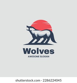 Vector Logo Illustration Wolf Line Art Style.