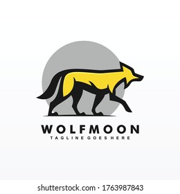 Vector Logo Illustration Wolf Moon Simple Mascot Style.