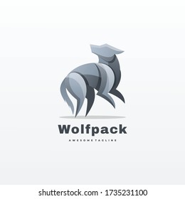 Vector Logo Illustration Wolf Pack Gradient Colorful Style.