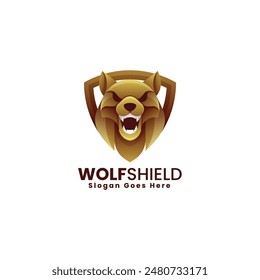 Vector Logo Illustration Wolf Shield Gradient Colorful Style