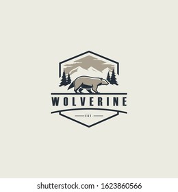 Vector Logo Illustration Wolverine Walk Vintage Badge