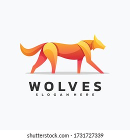 Vector Logo Illustration Wolves Gradient Colorful Style