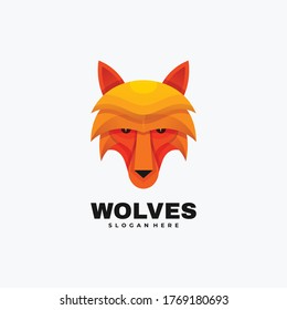 Vector Logo Illustration Wolves Gradient Colorful Style.