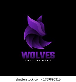 Vector Logo Illustration Wolves Gradient Colorful Style.