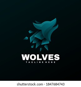 Vector Logo Illustration Wolves Gradient Colorful Style 