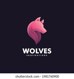 Vector Logo Illustration Wolves Gradient Colorful Style.