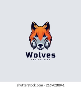 Vector Logo Illustration Wolves Gradient Colorful Style 