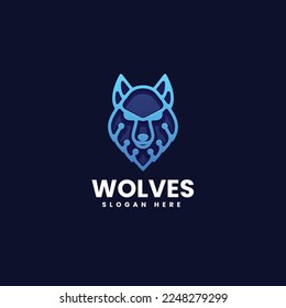 Vector Logo Illustration Wolves Gradient Line Art Style