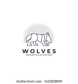 Vector Logo Illustration Wolves Walking Line Art Style