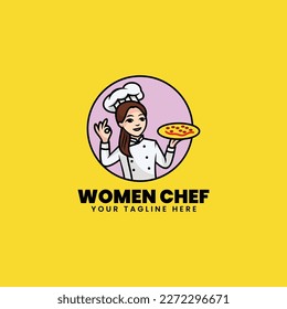 Vector Logo Illustration Woman Chef Mascot Cartoon Style.