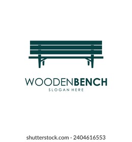 Vector Logo Illustration of a Wooden Bench in the Park.