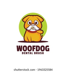 Vector Logo Illustration Woof Dog Mascot Cartoon Style.