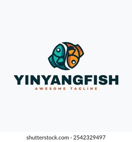 Vector Logo Illustration Yin Yang Fish Simple Mascot Style