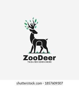 Vector Logo Illustration Zoo Deer Silhouette Style.