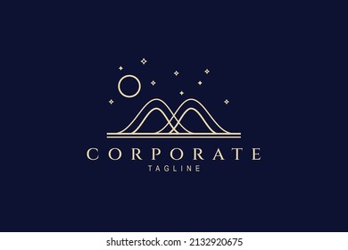 Imagen del logo vectorial de colinas abstractas de noche en estilo de arte en línea.