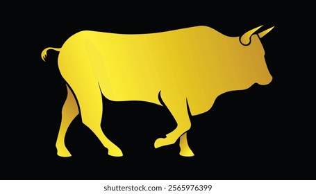 Vector logo image of a bull with a beautiful gold texture on a black background