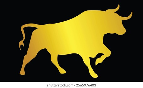 Vector logo image of a bull with a beautiful gold texture on a black background