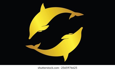 vector logo image of a dolphin with a beautiful gold texture on a black background