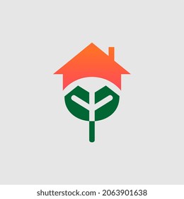 vector logo image illustration of a house and leaves for a unique green environment for a company name