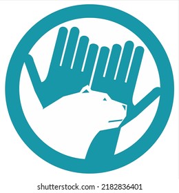 a vector logo with an image of a polar bear and a human hand, which has the meaning and purpose of saving and preserving polar bears due to poaching and global warming