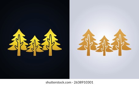 vector logo image of three beautiful tree plants with gold color texture on black and white background for design purposes
