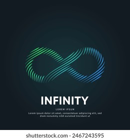 Vector logo Infinity color silhouette on a dark background. simple line art loop Vector logotype illustration. Infinity logo vector template suitable for organization, company or community. EPS 10