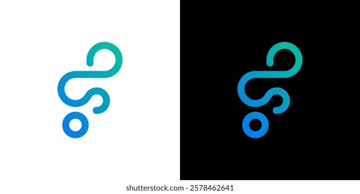 Vector Logo of initial letter F in wavy monoline style.