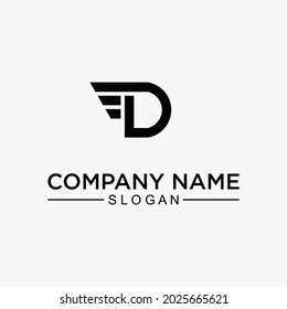 Vector logo initials letter D, simple flat minimalist design, with wings