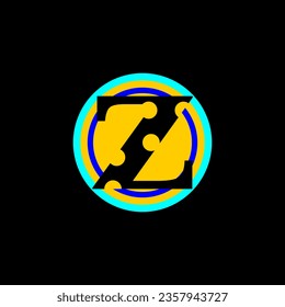 The vector logo initials of the letter Z is black and surrounded by a circle in blue and baground in yellow