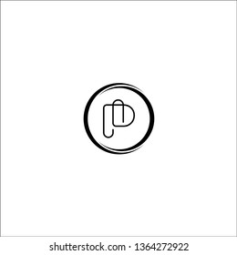 Vector logo initials P. circle ring frame.
