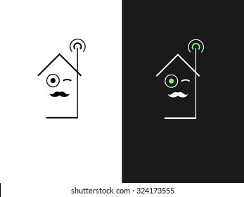 Vector logo for installing video surveillance and security systems, CCTV. The house with a video camera in a linear style.