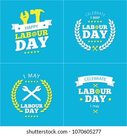 Vector logo. International Labor Day. Labor day. The first of May.Greeting card. Set