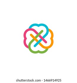 Vector Logo Interwined Stacked Colorful Heart in Line Style, A Healthcare and Child Center, Charity Company