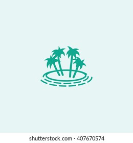 Vector logo island with palm trees vector illustration. Stylized simplified tree. Desert palms. Tourism in warm countries. The leaves of the coconut palm
